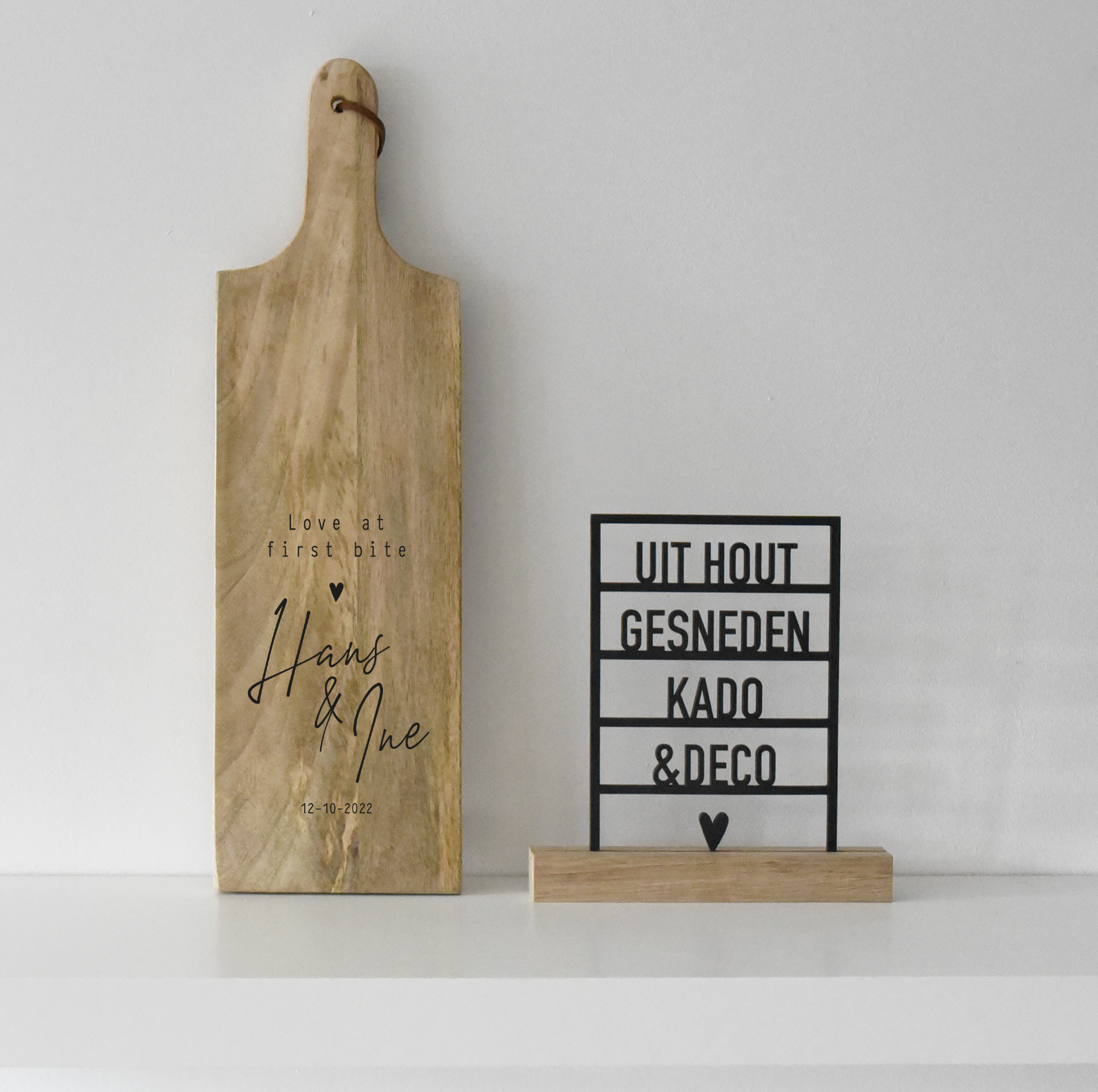 Tapasplank rechthoekig S "Love at first bites" (namen/datum)