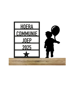 Raam HOERA Communie Jongen gepersonaliseerd 2 (kant & klaar)