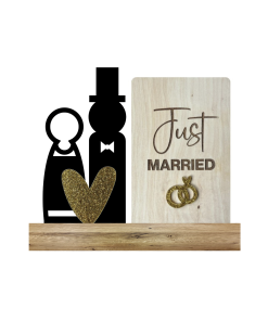 Just Married + bruidspaar + hart (Kant & klaar)