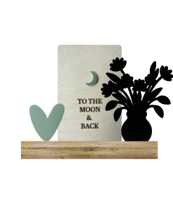 To the moon and back + acryl hart + Bloem (Kant & klaar)
