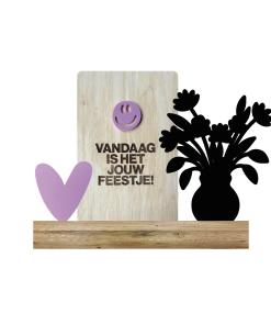 Vandaag is jouw feestje + acryl hart + Bloem (Kant & klaar)