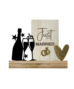 Just Married+ acryl hart + champagne (Kant & klaar)